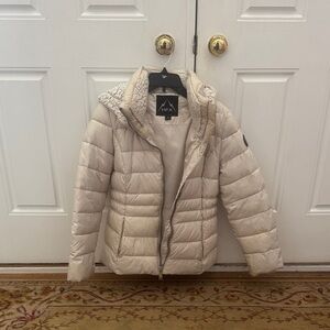 Apex Cream Quilted Puffer Jacket with Sherpa-Trim Hood